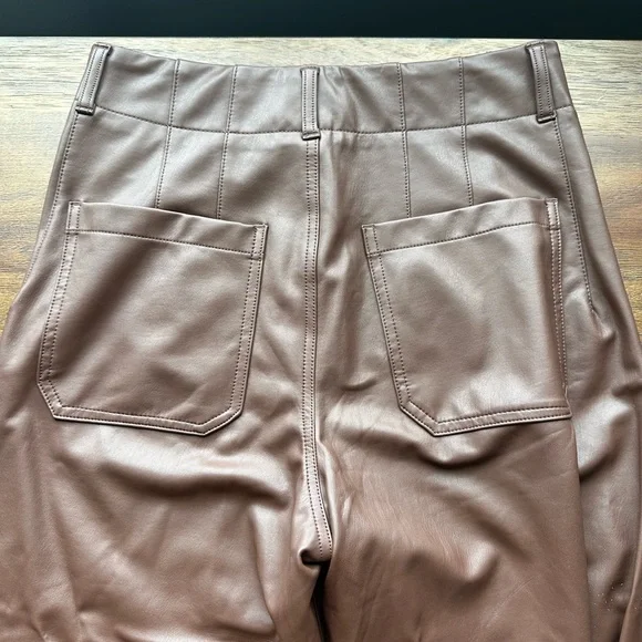 Maeve Anthropologie Chocolate Brown Colette Cropped Wide-Leg Faux Leather Pants - Picture 7 of 11